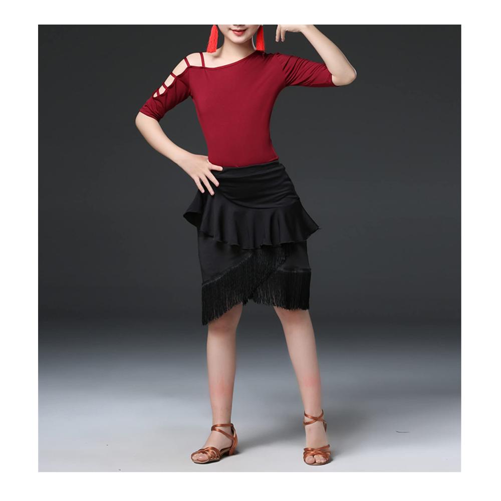Entzückendes Kinderkleid Lateinrock mit Kurzarm-Oberteil und gestuftem Fransenrock für Mädchen. Perfekt für Tanzübungen in Ballsaal Tango Swing Rumba und Chacha