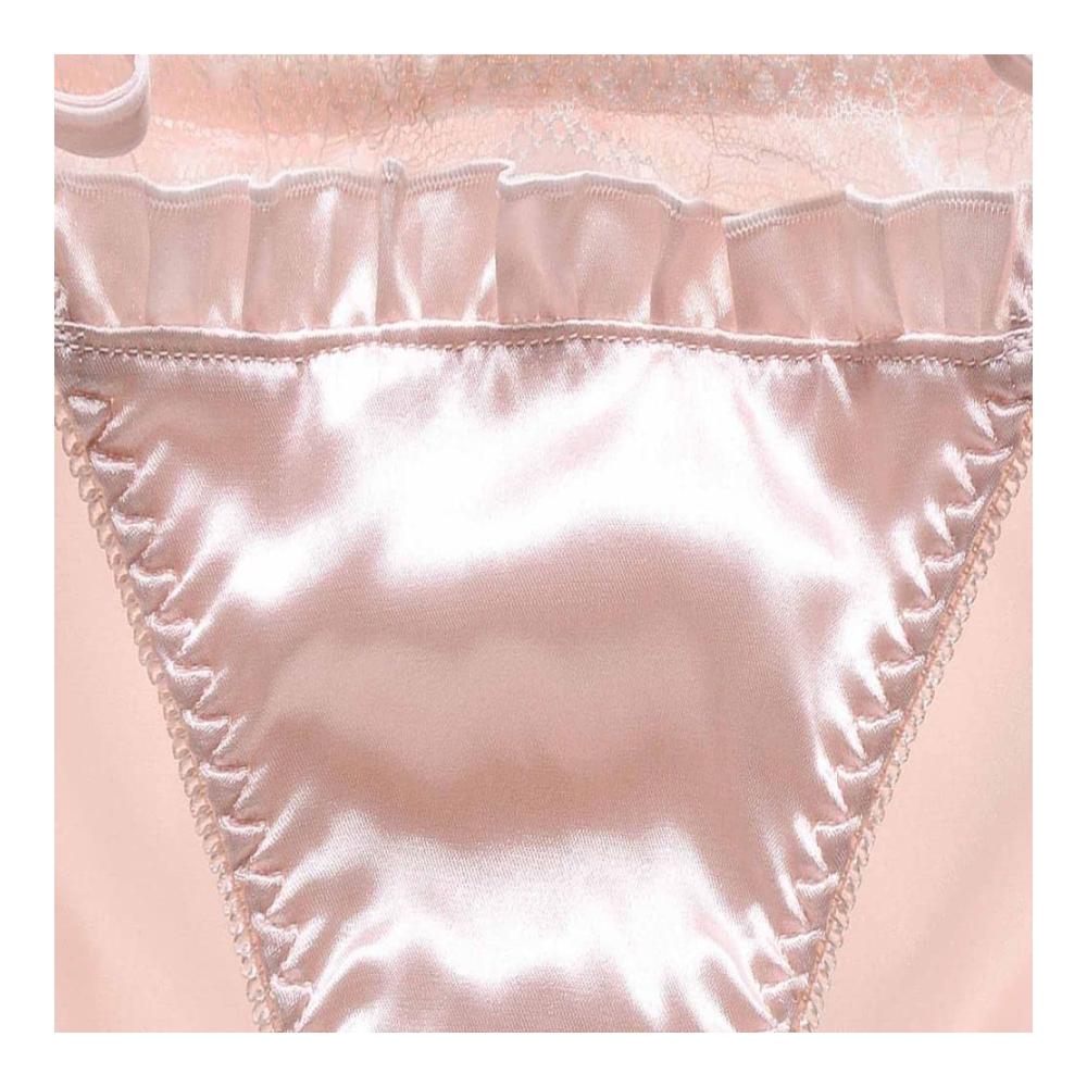Damen & Mädchen Slips - niedliche Lolita Kawaii Prinzessinnen Höschen aus Satin mit Spitzenbesatz sexy seitliche Bindung plissierte Unterwäsche