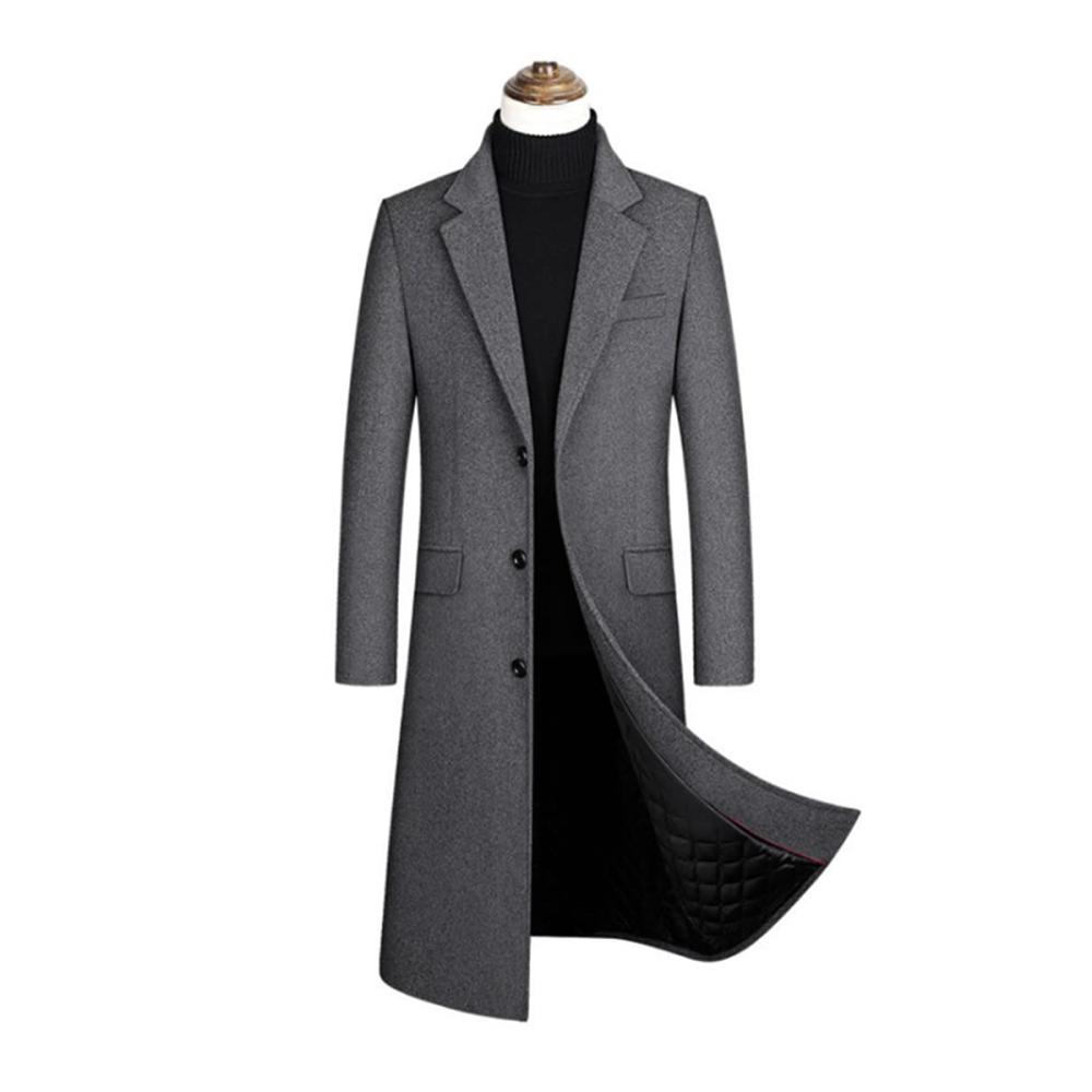 Herren Wintermantel aus Wolle langer Trenchcoat Business Casual dicke Jacke aus Wollmaterial mit Windschutz