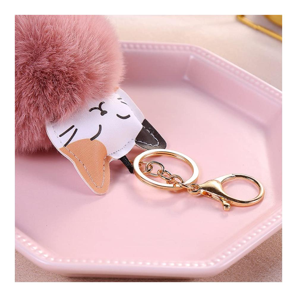 Damen Schlüsselanhänger Schöner Pom-pom Anhänger aus PU-Leder mit Katzenmotiv - Perfekte Deko für Frauen und Mädchen - Stilvoller Taschenaccessoire Charme