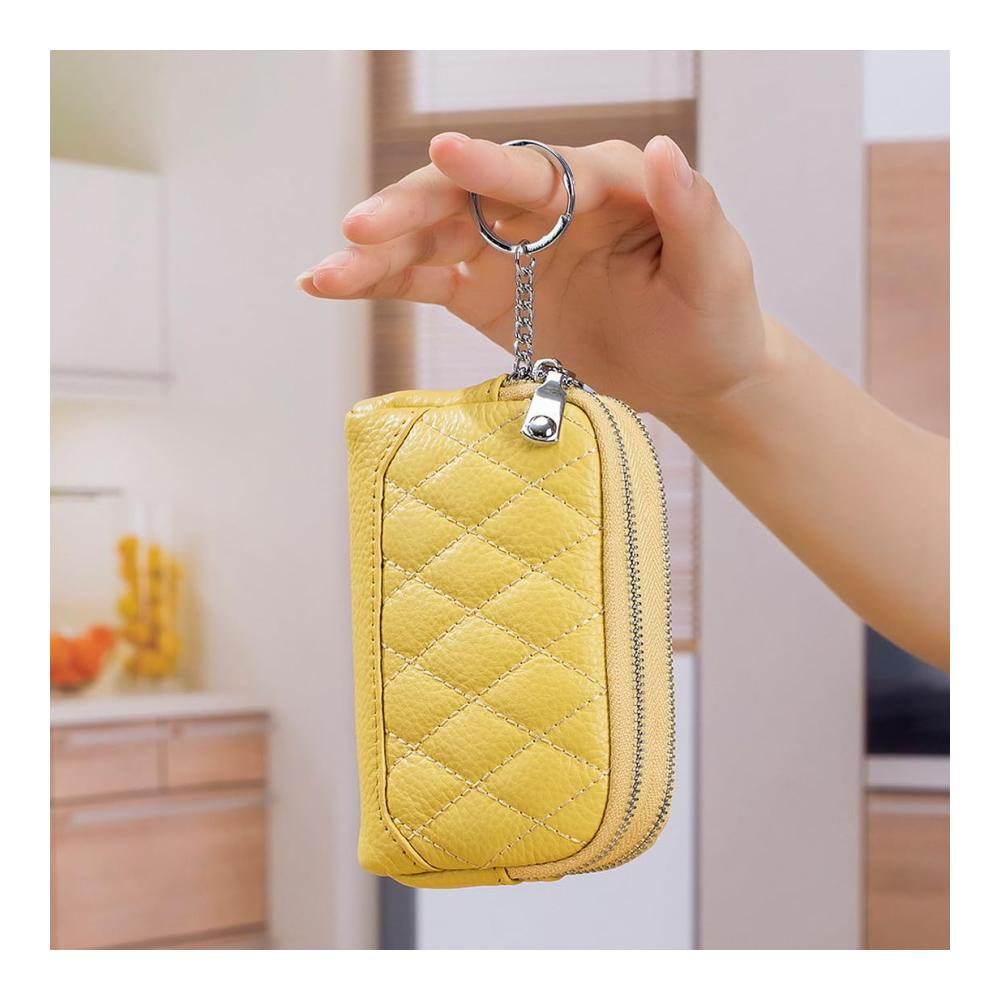 Damen Mädchen Leder Münzbörse Portemonnaie Geldbeutel Mini Münztaschen Münzbörse Schlüsselanhänger 2 Reißverschlusstaschen Damen Geldbörse für Kleingeld (Beige