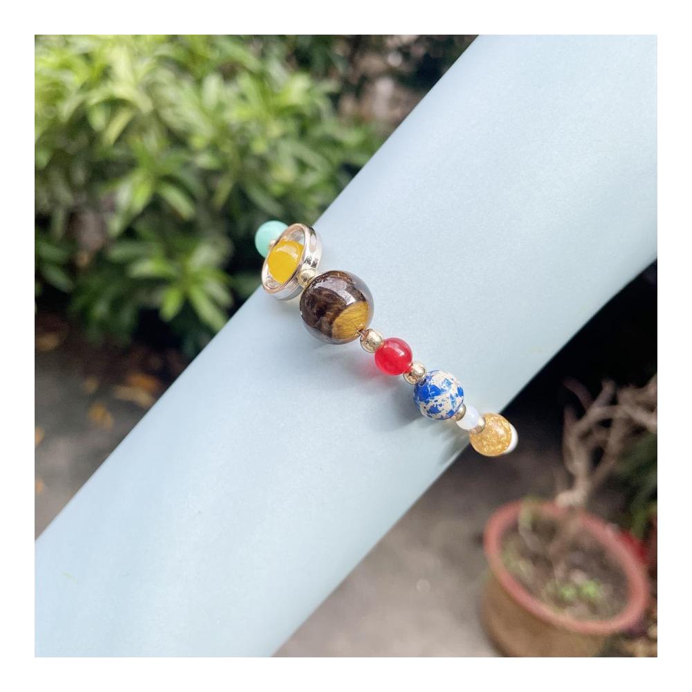 Einzigartiger Armschmuck Solar System Armband mit Achat Perlen. Universum Galaxy Design für Frauen und Männer. Schmuckgeschenk der Extraklasse