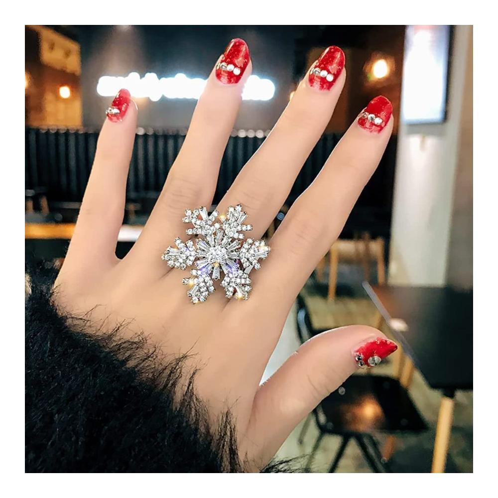 Drehbarer Schneeflockenring Eleganter Diamantring mit zarter Schneeflocke – Modische Ringe für Teenager-Mädchen und Frauen – Verstellbare Geschenke für Mädchen zu Weihnachten im Winter