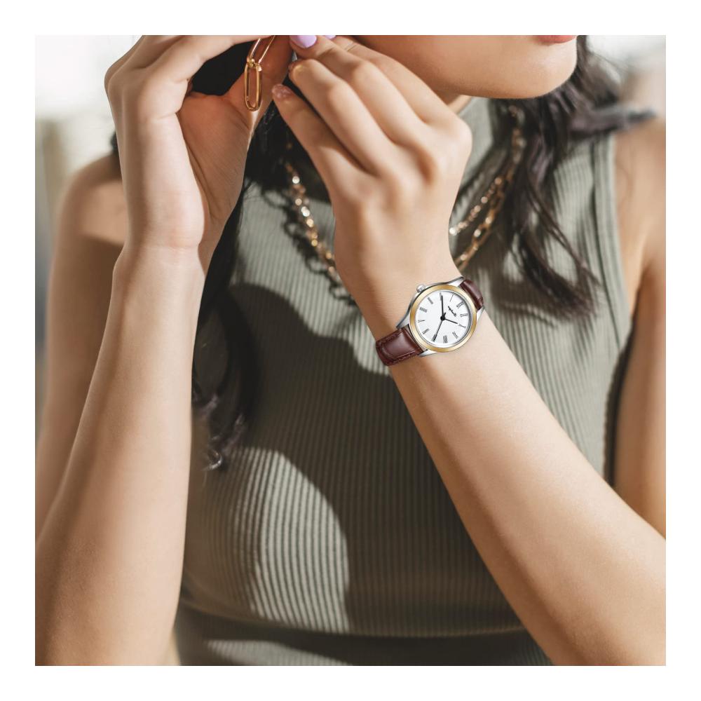 Damen Lederarmband Armbanduhr BOSHIYA Analog Quarz Uhr für Frauen Klassisch Business Wasserdicht Lässig Kleid elegant (Schwarz & Braun