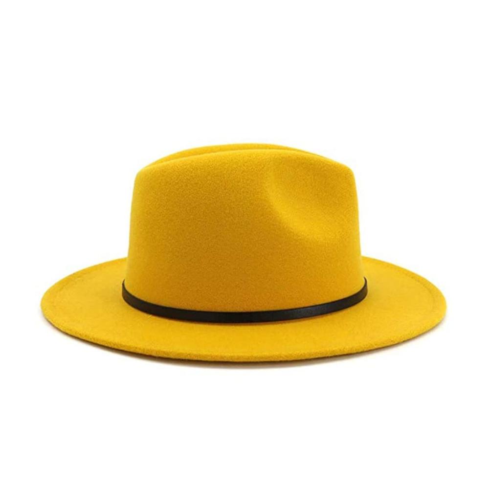 Stilvoller Damen Fedora Hut Vintage Design mit breiter Krempe und eleganter Gürtelschnalle - Perfekter Panama Hut für Damen in Gelb