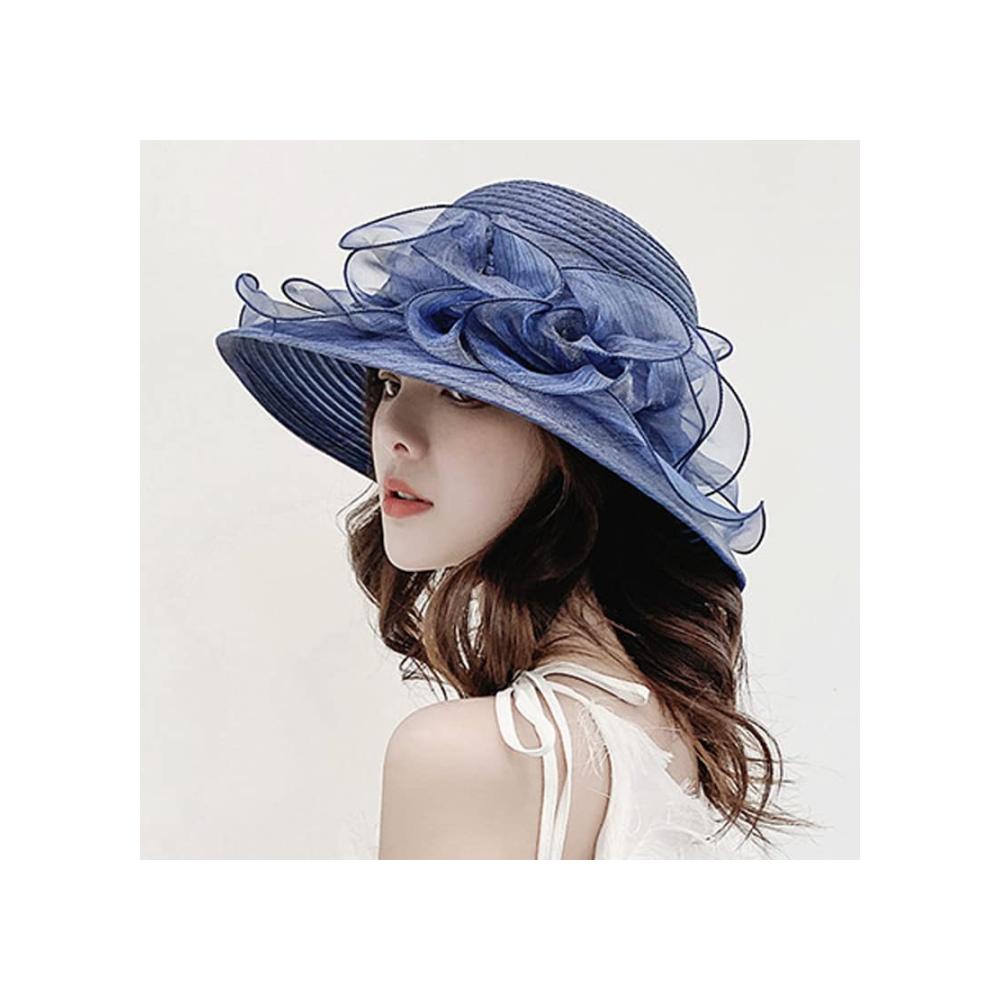 Attraktiver Sonnenhut für Damen Kentucky Church Flower – Brauthut mit breiter Krempe für Teeparty-Hochzeiten elegantes Organza-Kleid inklusive. Schützen Sie sich stilvoll vor der Sonne
