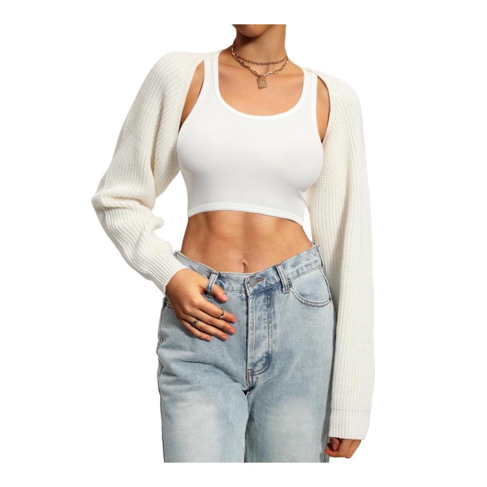 Stilvoller Y2K-Bolero Damen Boleros kurz und oversize für den Winter - Crop Top Shrug Strickjacke Cardigan Sweater