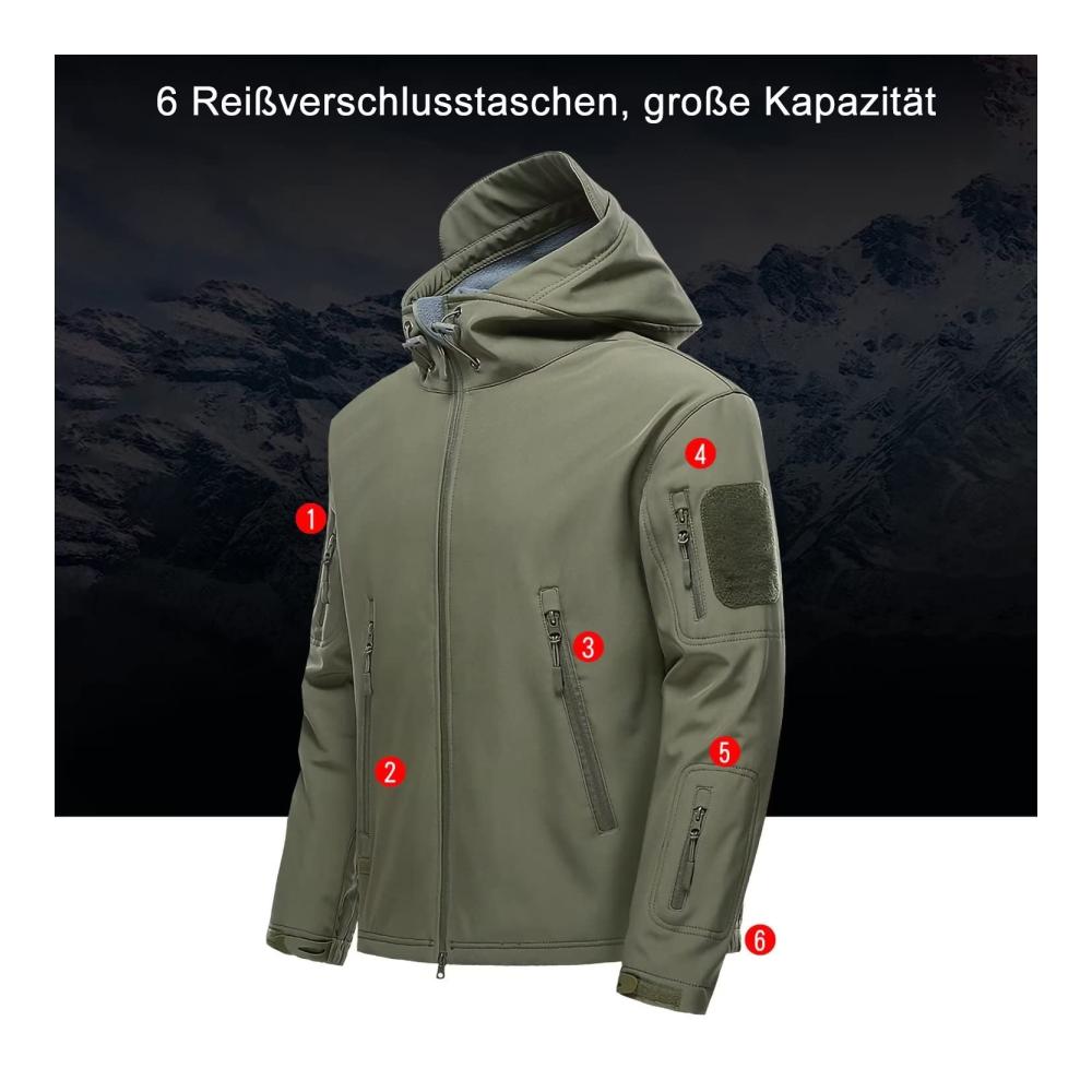 Herren Winter Softshelljacke Wasserdicht Militärjacke TAKTISCH für Trekking Outdoor mit Reißverschlusstaschen