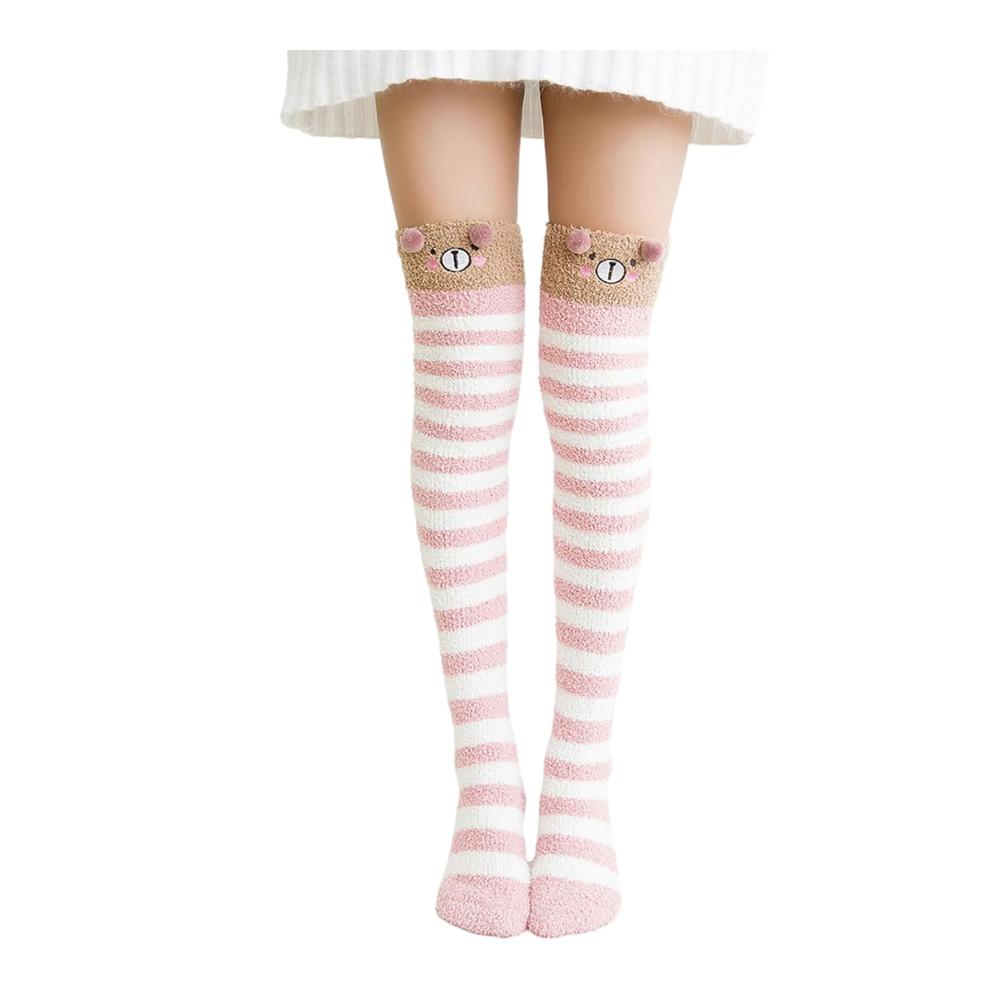 Entdecken Sie die ultimativen Kniestrümpfe Cartoon-Tier-Korallen-Fleece-Streifen für Damen | Flauschig extra lang warm und dick