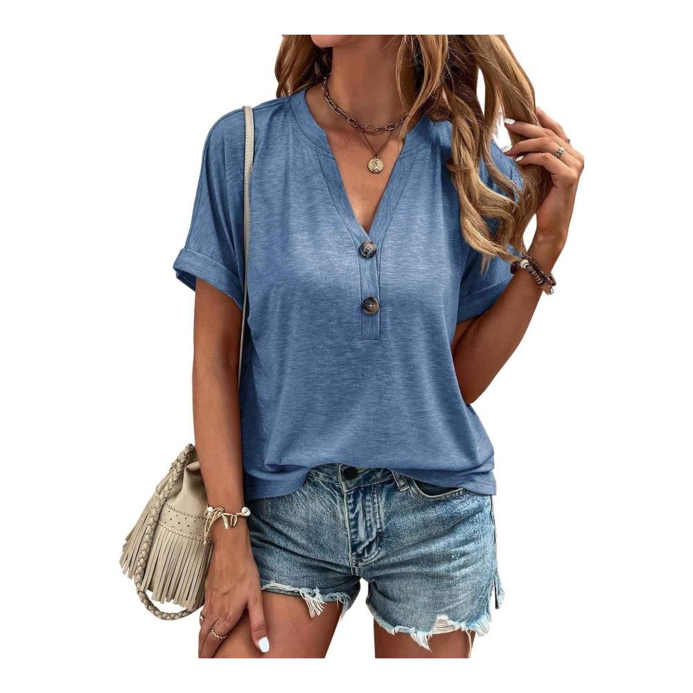 Elegante Damen T-Shirts V-Ausschnitt Kurzarm Button-Down. Sommerliche Casual Tops für stilvolle Frauen. Jetzt entdecken und modisch auftreten
