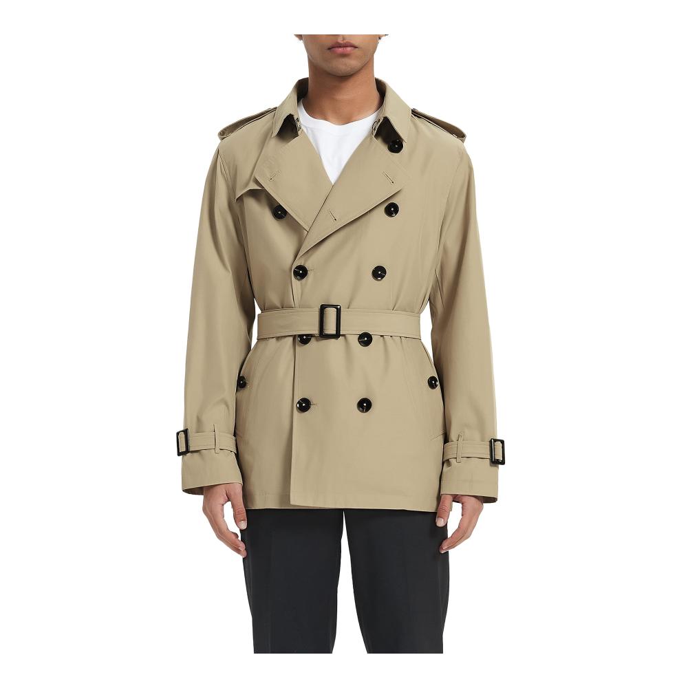 Stilvoller Herrenmantel Klassischer Zweireiher mit Gürtel für windige Tage - Eleganter Übergangsmantel in Khaki Größe XL. Entdecken Sie zeitlose Eleganz