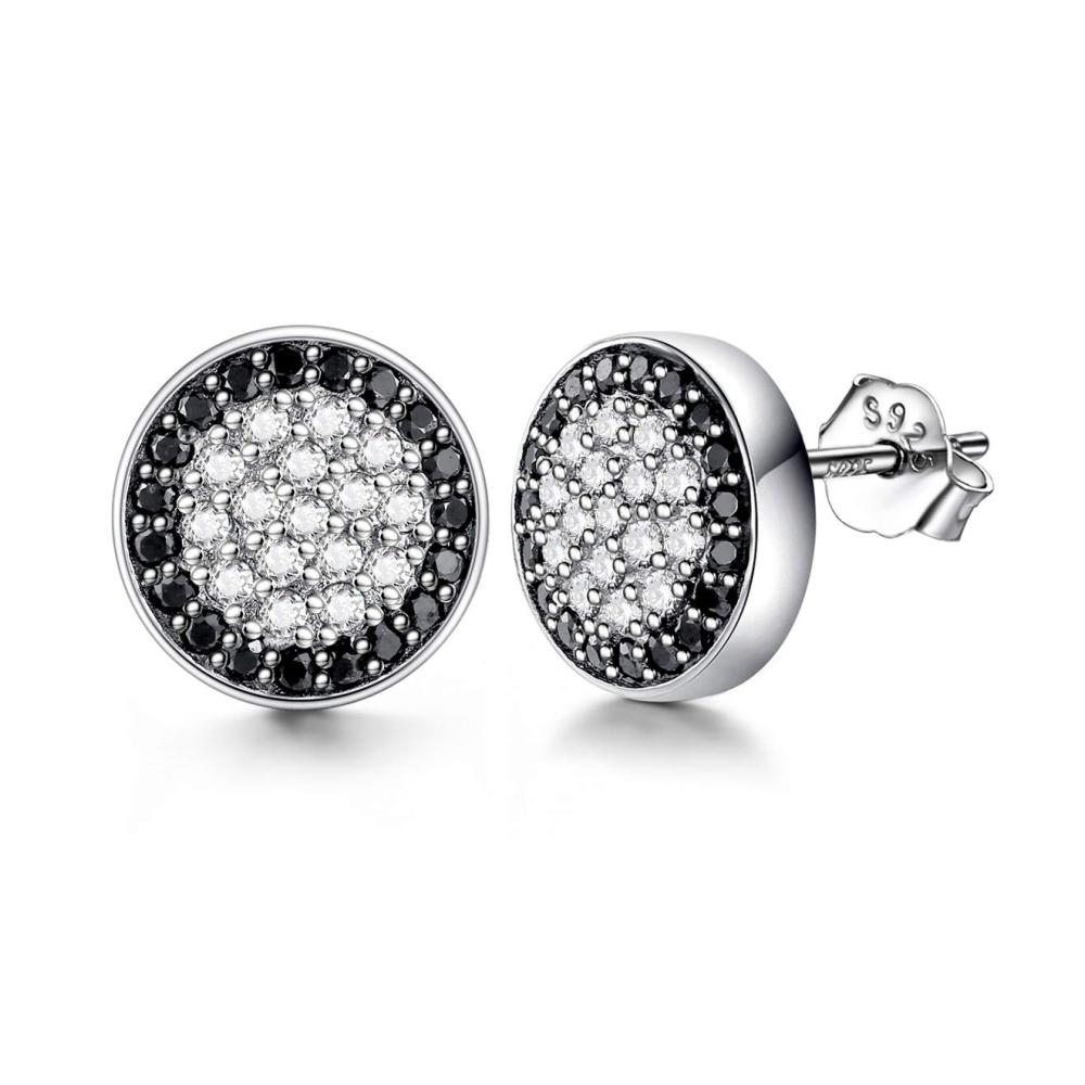 Elegante Herren Ohrringe Luxuriöse Ohrstecker aus 925 Sterling Silber mit funkelnden 3A Schwarzen Zirkonia. Perfektes Geschenk zum Vatertag! Durchmesser 10mm