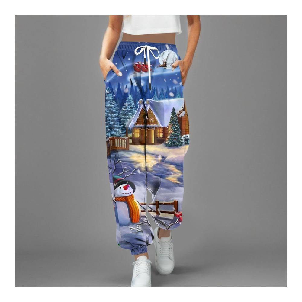 Stilvolle Damen Winterhose Weihnachtsdruck Jogginghose mit Kordelzug Taschen & hoher Taille - Perfekte Sporthosen für Komfort & Eleganz beim Training oder in der Freizeit