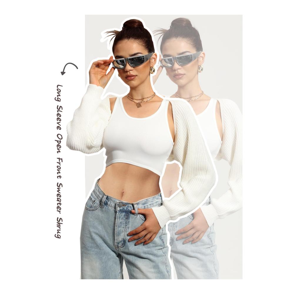 Stilvoller Y2K-Bolero Damen Boleros kurz und oversize für den Winter - Crop Top Shrug Strickjacke Cardigan Sweater
