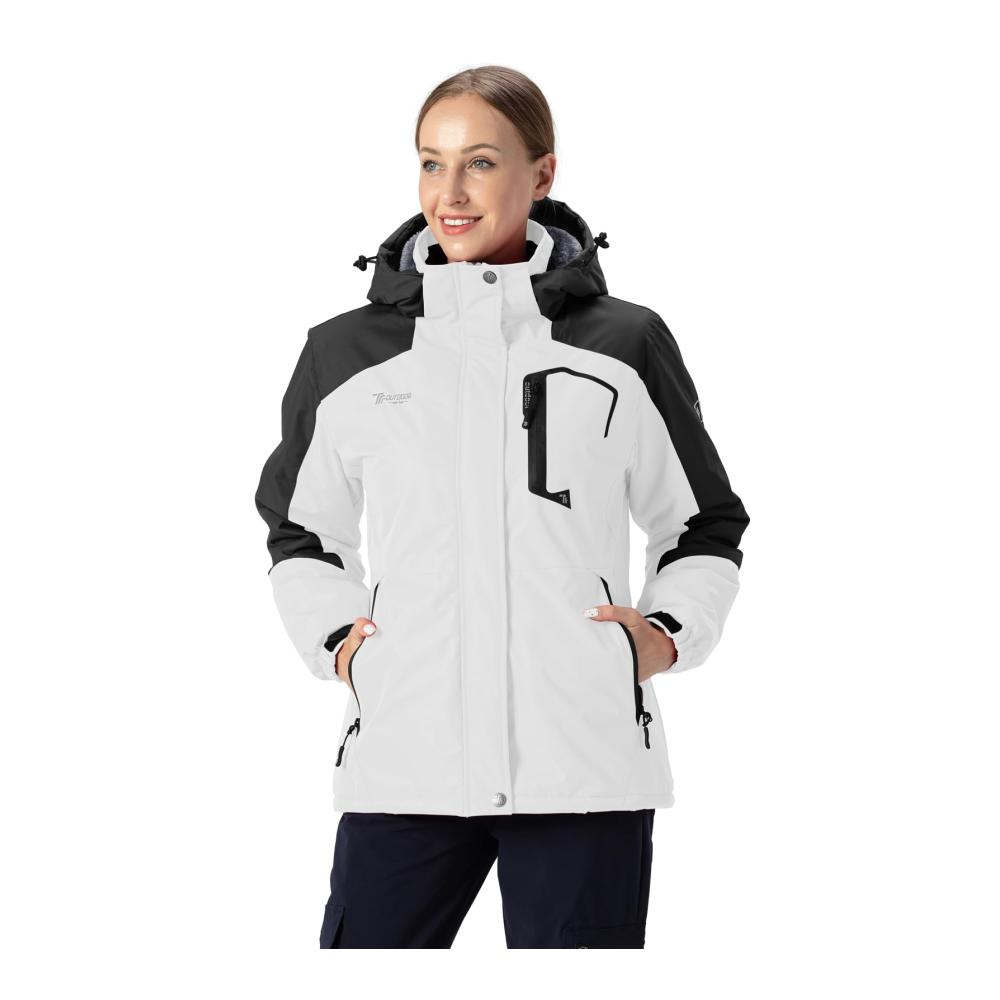 Damen Winterjacke Wasserdicht Warm Atmungsaktiv Skijacke Outdoorjacke Hooded Softshelljacke Funktionale Wanderjacke Trekkingjacke mit Abnehmbarer Kapuze