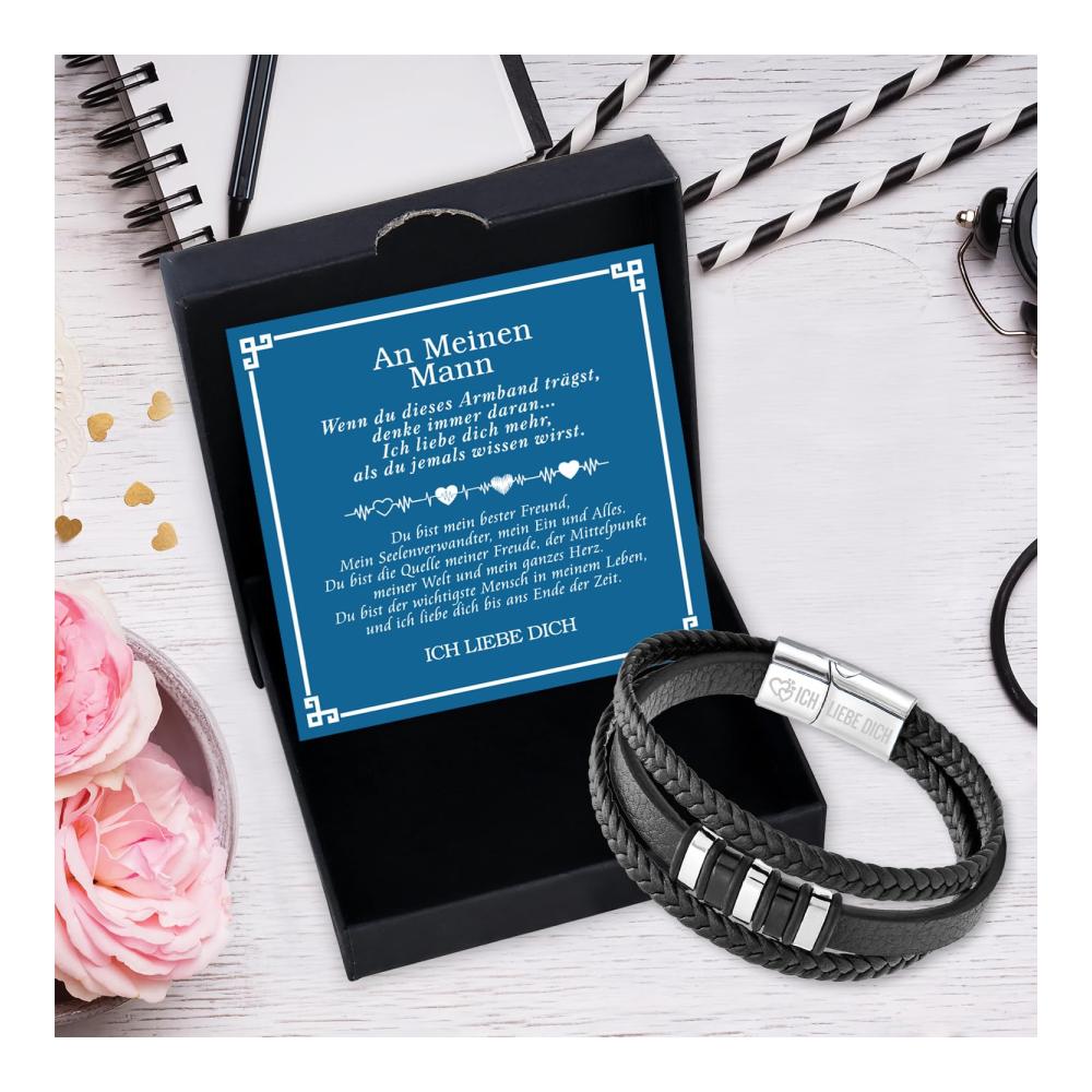 Einzigartiges Herren Armband Geflochtenes Lederarmband Ich Liebe Dich mit Schmuckkästchen - Ideales Geschenk zum Hochzeitstag Geburtstag & Weihnachten