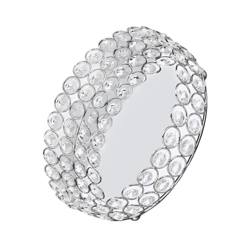 Elegantes Kristall-Schmucktablett Glänzendes Make-up- und Parfümtablett für stilvolle Frauen und Mädchen - Silberfarben 20x3 cm Luxus pur
