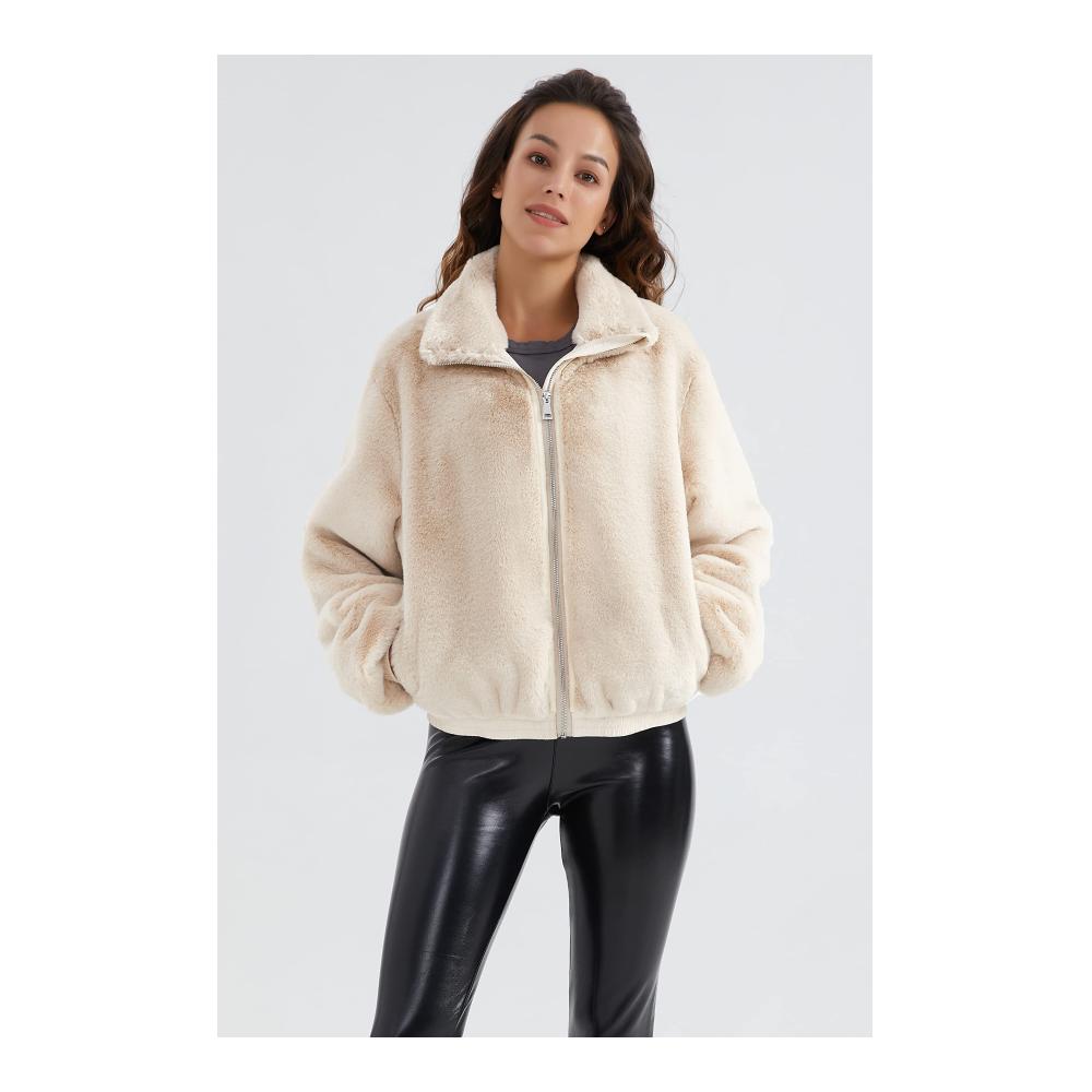 Warme kuschelige Winterfleecejacke für Damen mit Reißverschluss praktischen Taschen und flauschigem Sherpa-Futter