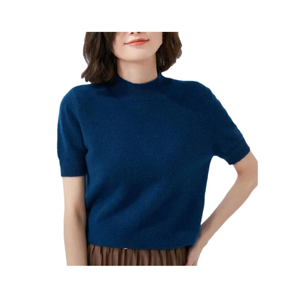 Wolle Strick Kurzarm Damen Eleganter Halb Hoher Kragen Winter Innen Rollkragen Halbarm Pullover Warmer Sweater Langarm Feinstrickpullover
