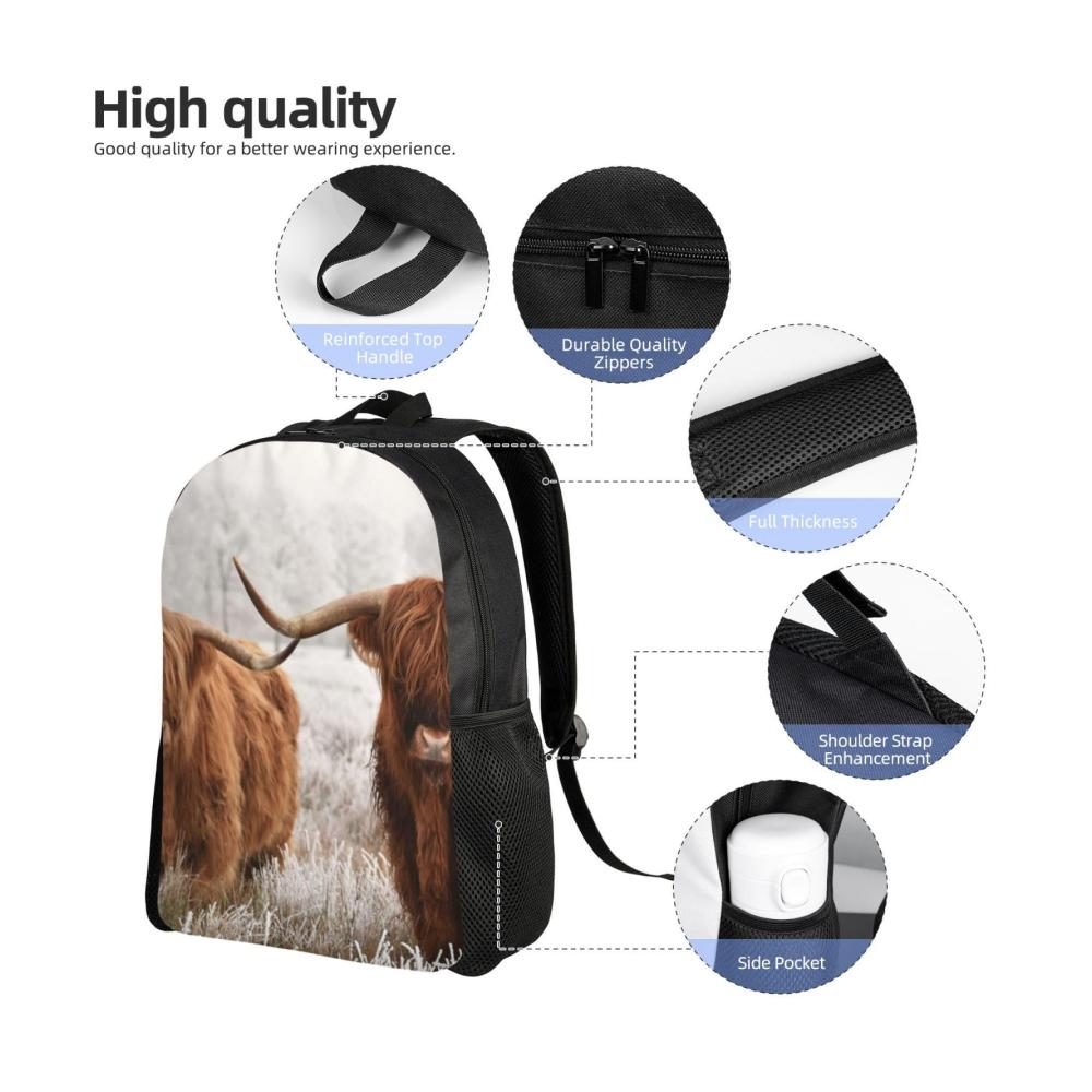 Entdecke den perfekten Begleiter für deine Abenteuer Leichter Tagesrucksack für Schule Wandern und Reisen - Unisex mit schottischem Kuh-Design