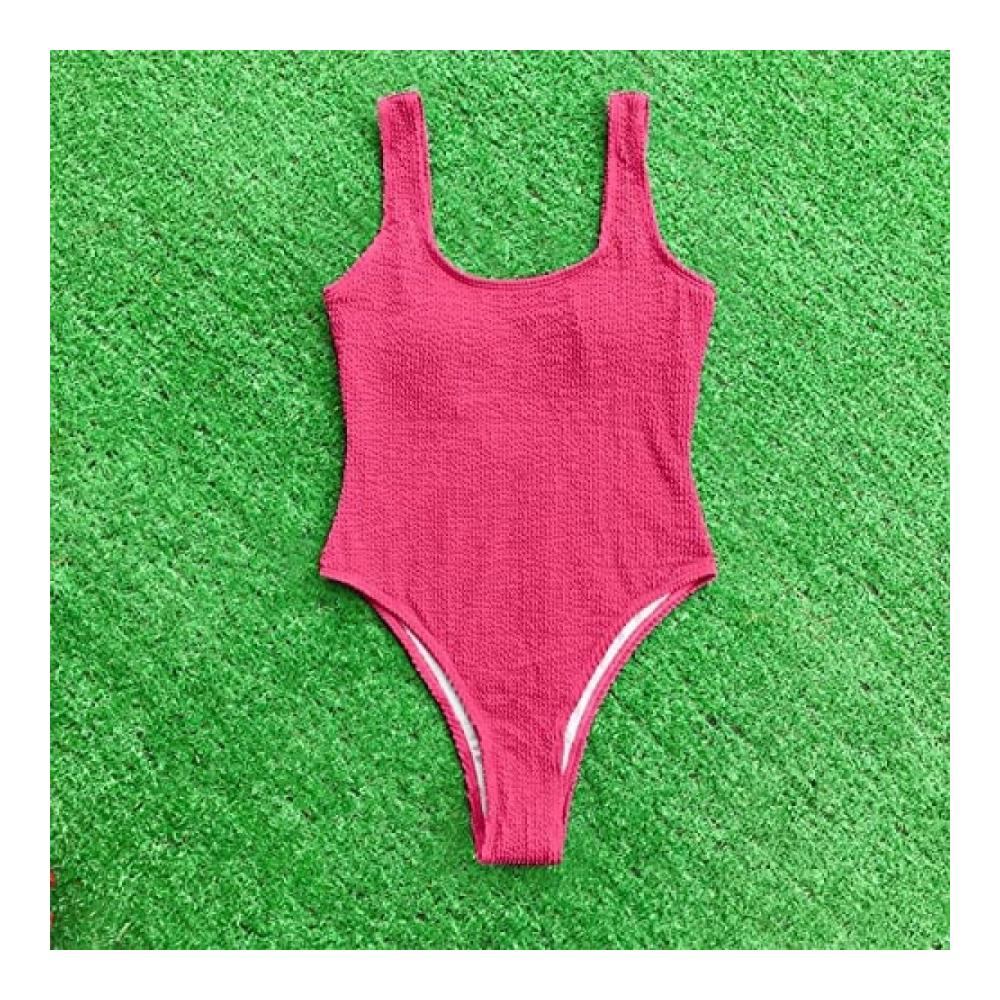 Badeanzug Damen Einteiler Sexy Monokini mit Rückenfreiheit & U-Ausschnitt Einfarbiges Badekostüm für Damen Bauchweg-Schwimmanzug für Strand & Pool