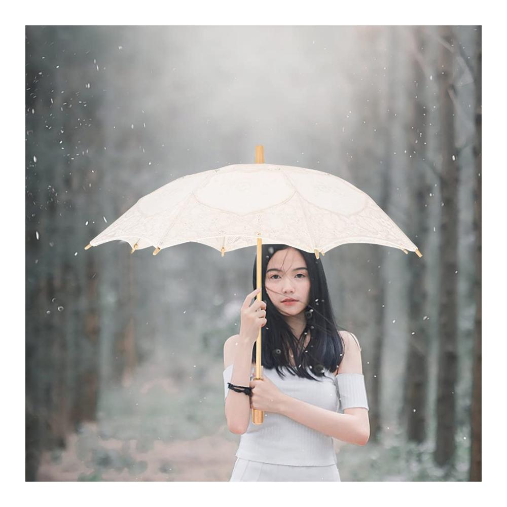Entzückender Vintage-Spitzen-Sonnenschirm für Hochzeiten Tanz & Fotografie - Handgefertigt aus Baumwolle - Beige Groß - Einzigartiger Regenschirm für Braut & Requisite