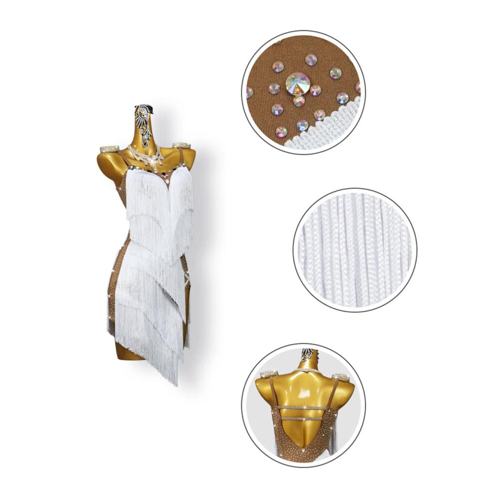 Elegantes Latein Turnierkleid Rückenfrei Fransen & Schlitz. Perfekt für Salsa Samba & mehr. Weißes Kleid ideal als Geschenk für Frauen