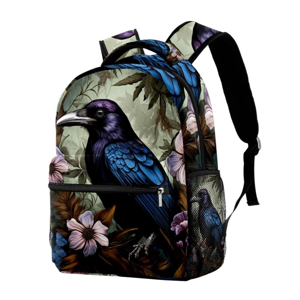 Entzückender Kinderrucksack Lässiger Krähenblumen-Rucksack in Violett für Schule und Freizeit - Leicht geräumig mit Hauptfach 2 Seitentaschen und integriertem Organizer! Premium-Qualität