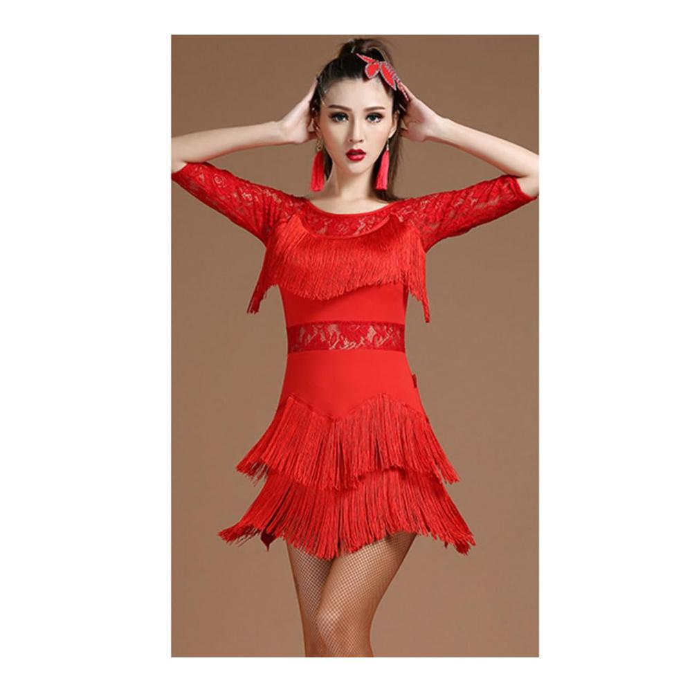 Eleganz trifft Energie Damen Kurzarm Tanz-Performance-Kostüm mit Spitzenquasten und Fransen für Cocktailpartys Tanz und mehr
