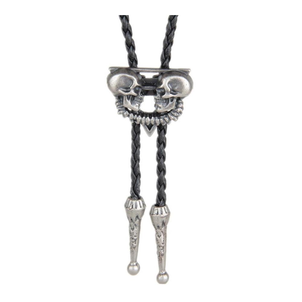 Einzigartige Vintage Bolo Krawatten Stilvolle Doppelte Totenkopf Kopf Krawatte für Damen und Herren - Ideal für Western Cowboy Musik Konzerte Rodeos und Gothic Styles