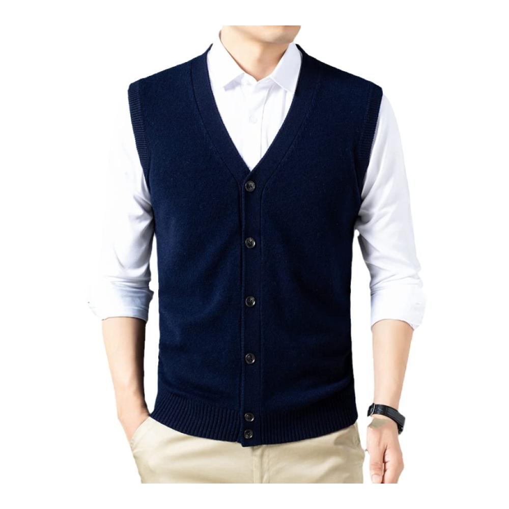 Herren Strickweste mit V-Ausschnitt einfarbig & bequem lässige Business-Westeunifarbene Strickjacke für Frühling & Herbst