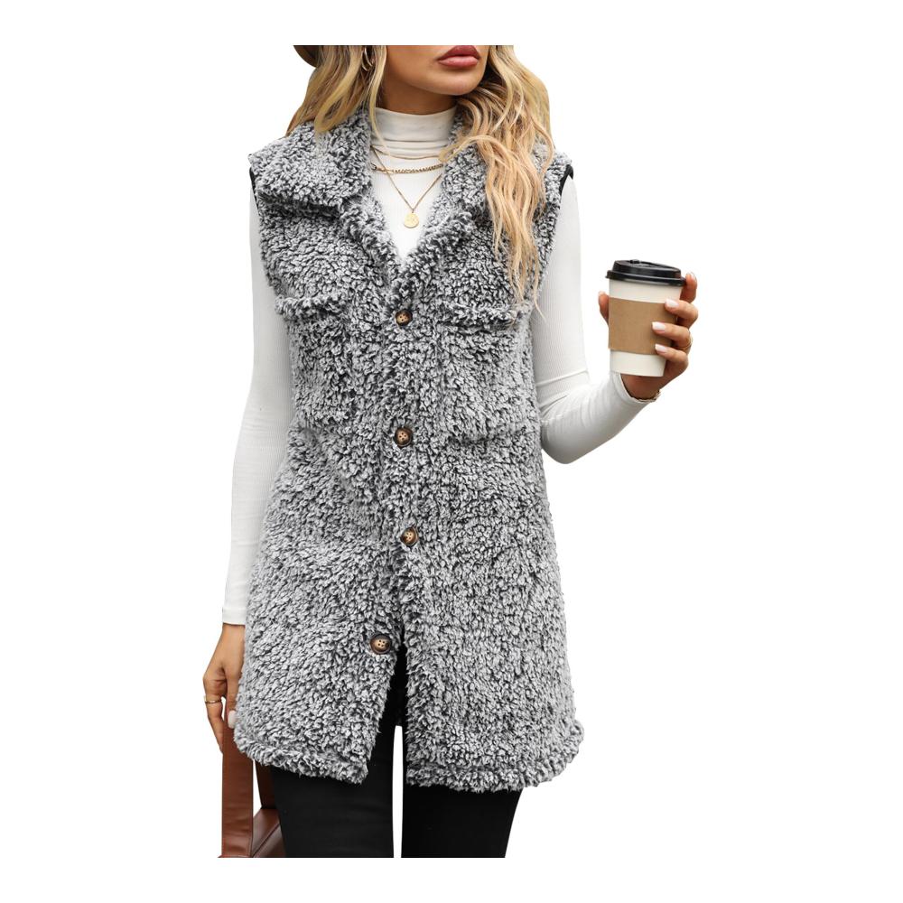 Stilvoll warm bleiben Damen Fleece Weste - Lang kuschelig und trendig. Perfekter Körperwärmer für jede Jahreszeit. Erleben Sie ultimativen Komfort und Stil mit dieser Pelzjacke