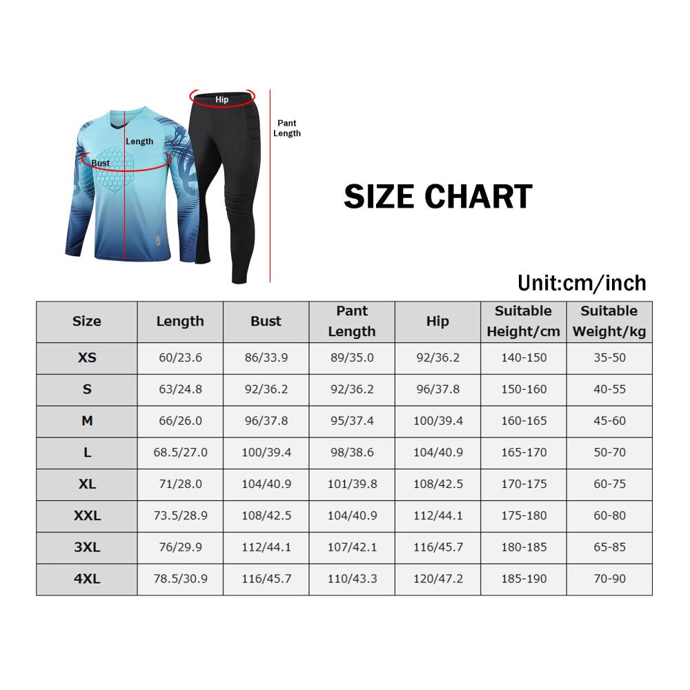 Torwarttrikots für Kinder - Gepolstertes Torwartshirt mit Torwarthose - Kinder Fußballtrikots Training Fitness Sportkleidung
