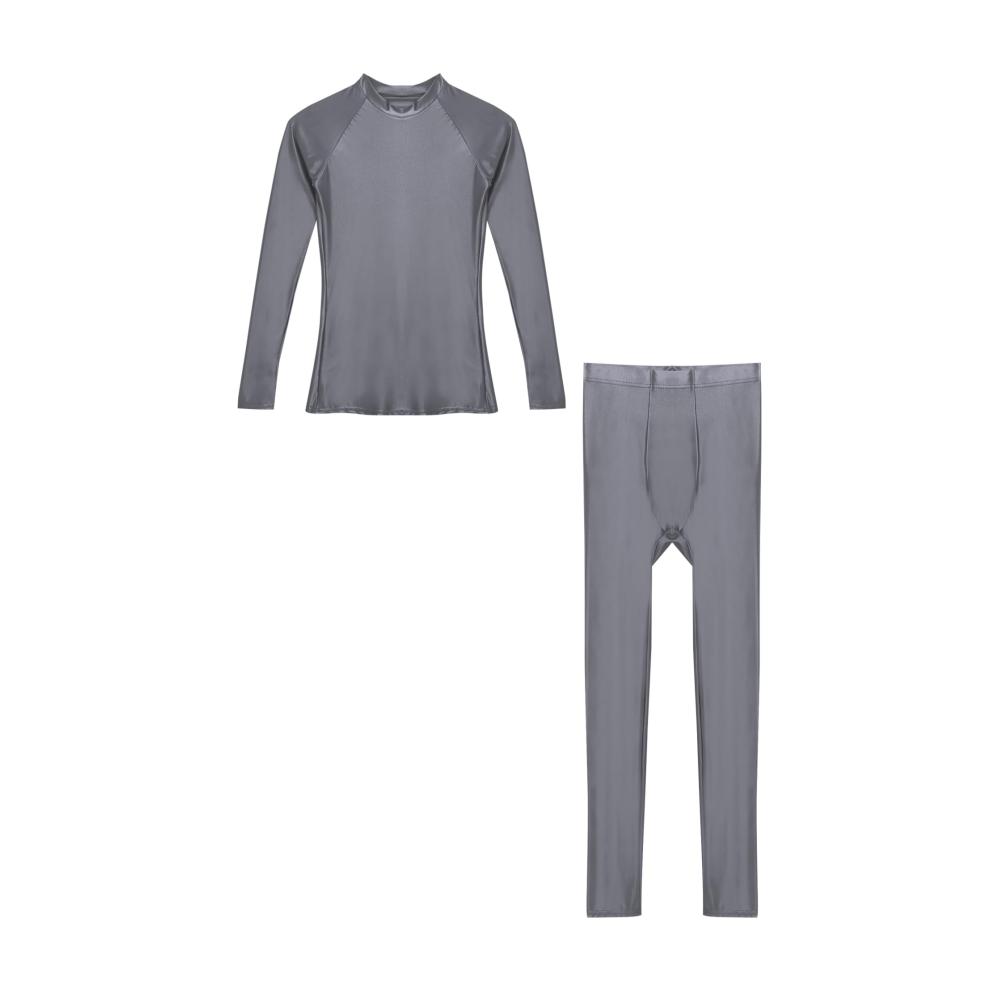 Wetlook-Unterwäschesets für Herren Langarm-Unterhemd & Leggings Glänzende Jumpsuit-Party-Clubwear