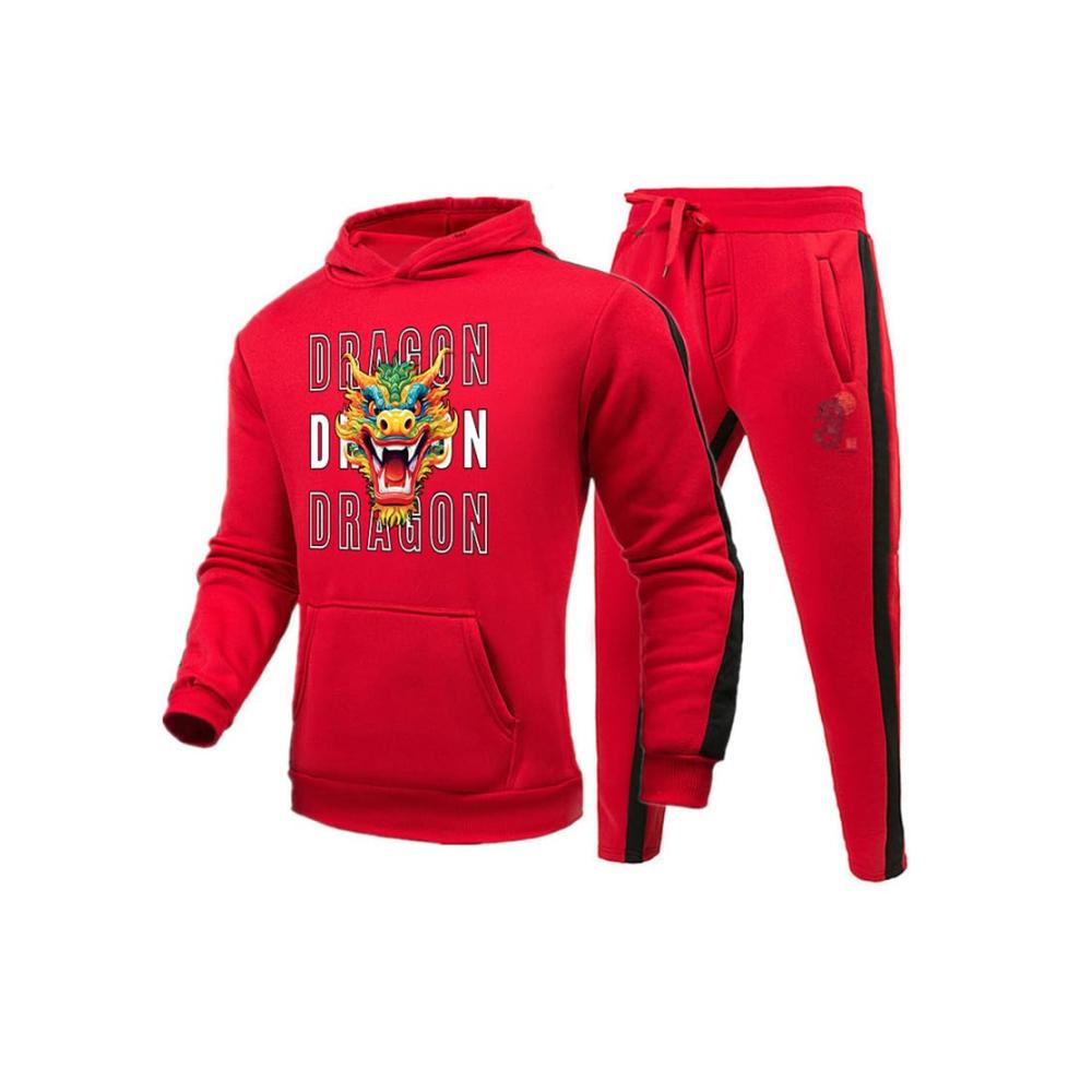 Chinesischer Drachen-Trainingsanzug für Frauen Männer Kung Fu Kampfkunst 3D-Drachenmuster Kapuzenpullover und Jogginghose Zweiteiliges Set Freizeitanzug Sportbekleidung
