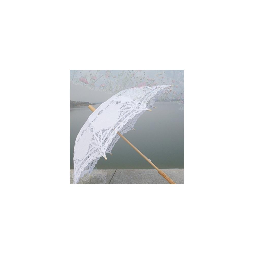 Eleganter 80 cm Brautschirm mit viktorianischer Spitze - Perfekt für Hochzeiten - Stilvoller Stockschirm in reinem Weiß