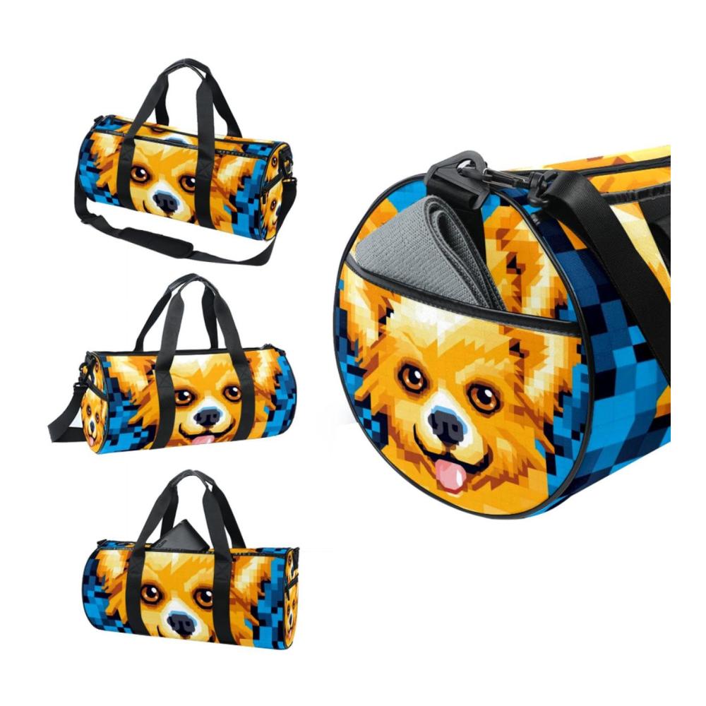 Ultimativer Weekender Faltbare Reisetasche mit Schuhfach Hundemotiv & Gepäckhülle! Stylischer Turnbeutel Orange mehrfarbig 45x23x23cm. Perfekt für deine Reisen