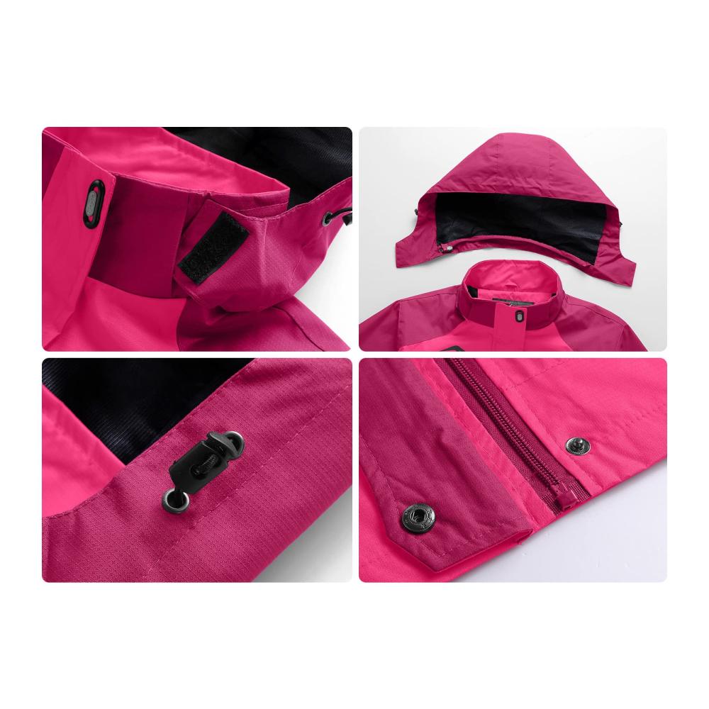 Damen Outdoor Regenjacke Wasserdicht Leicht Atmungsaktiv Funktionsjacke mit Kapuze Wandern Outdoorjacke Für Übergang Regenwetter Trekkingjacke mit Verstellbarer Kapuze und Reißverschlusstaschen