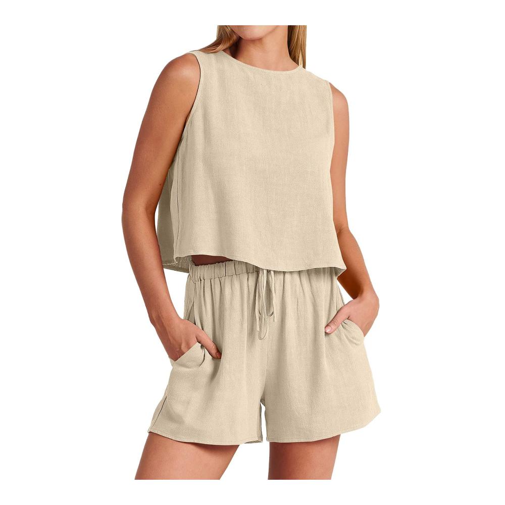 Erfrischendes Sommer-Outfit Damen Skort-Set mit Neckholder-Top und Shorts in hoher Taille – Perfekt für aktive Tage und lässige Abende