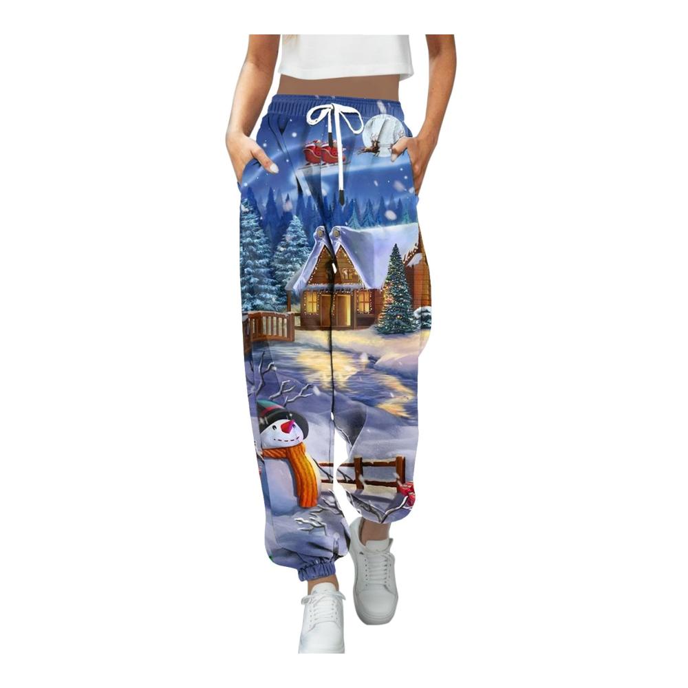 Stilvolle Damen Winterhose Weihnachtsdruck Jogginghose mit Kordelzug Taschen & hoher Taille - Perfekte Sporthosen für Komfort & Eleganz beim Training oder in der Freizeit