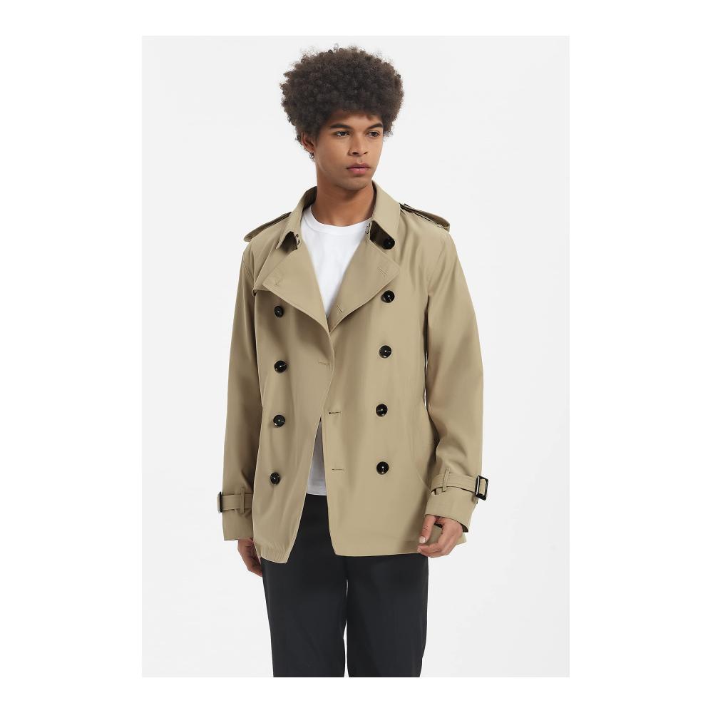 Stilvoller Herrenmantel Klassischer Zweireiher mit Gürtel für windige Tage - Eleganter Übergangsmantel in Khaki Größe XL. Entdecken Sie zeitlose Eleganz