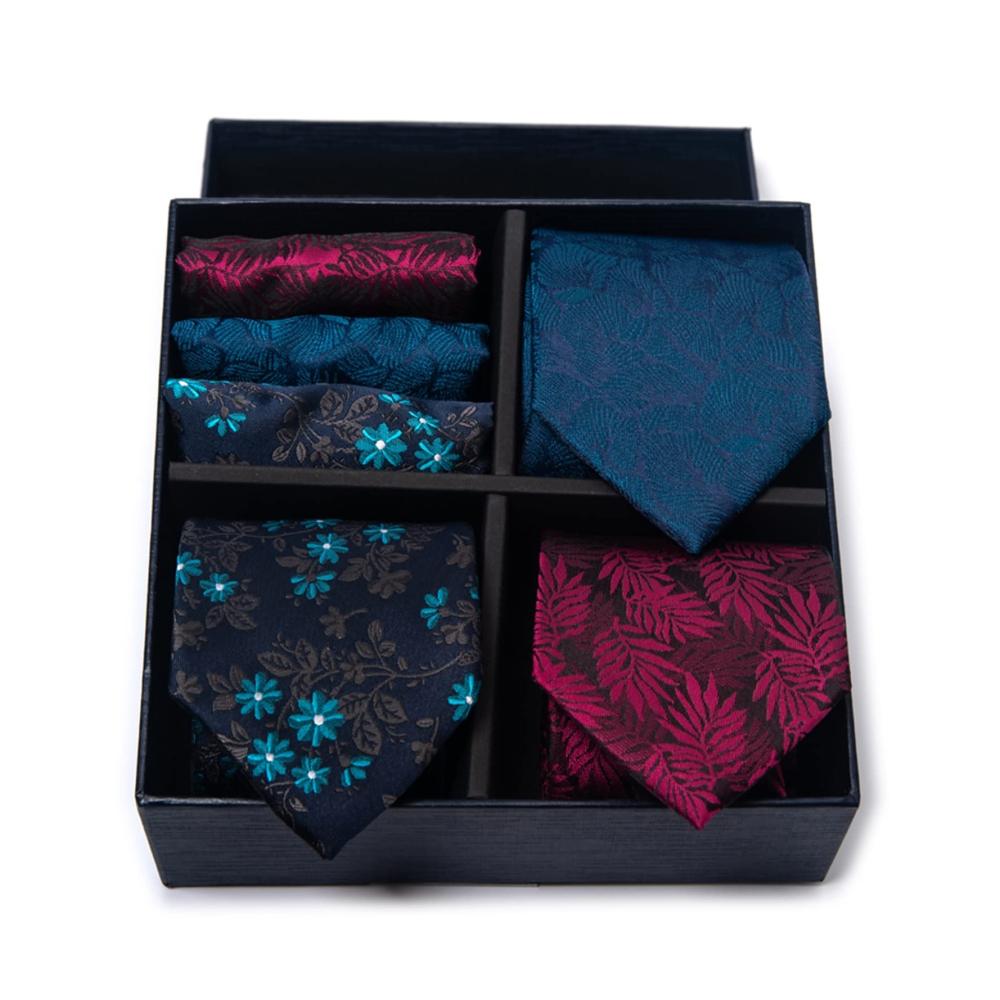 Elegante Jacquard-Krawatte & Accessoires-Geschenkbox Karierte Goldakzente mit Einstecktuch Manschettenknöpfen – Perfekt für stilvolle Looks! (Farbe GL-25