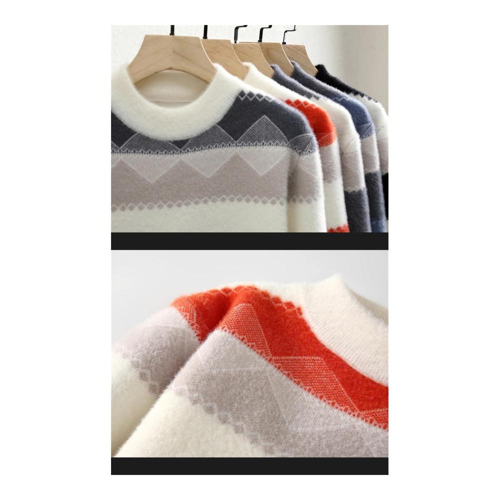 Klassischer Herren Pullover Gestreifter Strickpullover für Herbst & Winter Casual Style mit Langarm & Rundhalsausschnitt