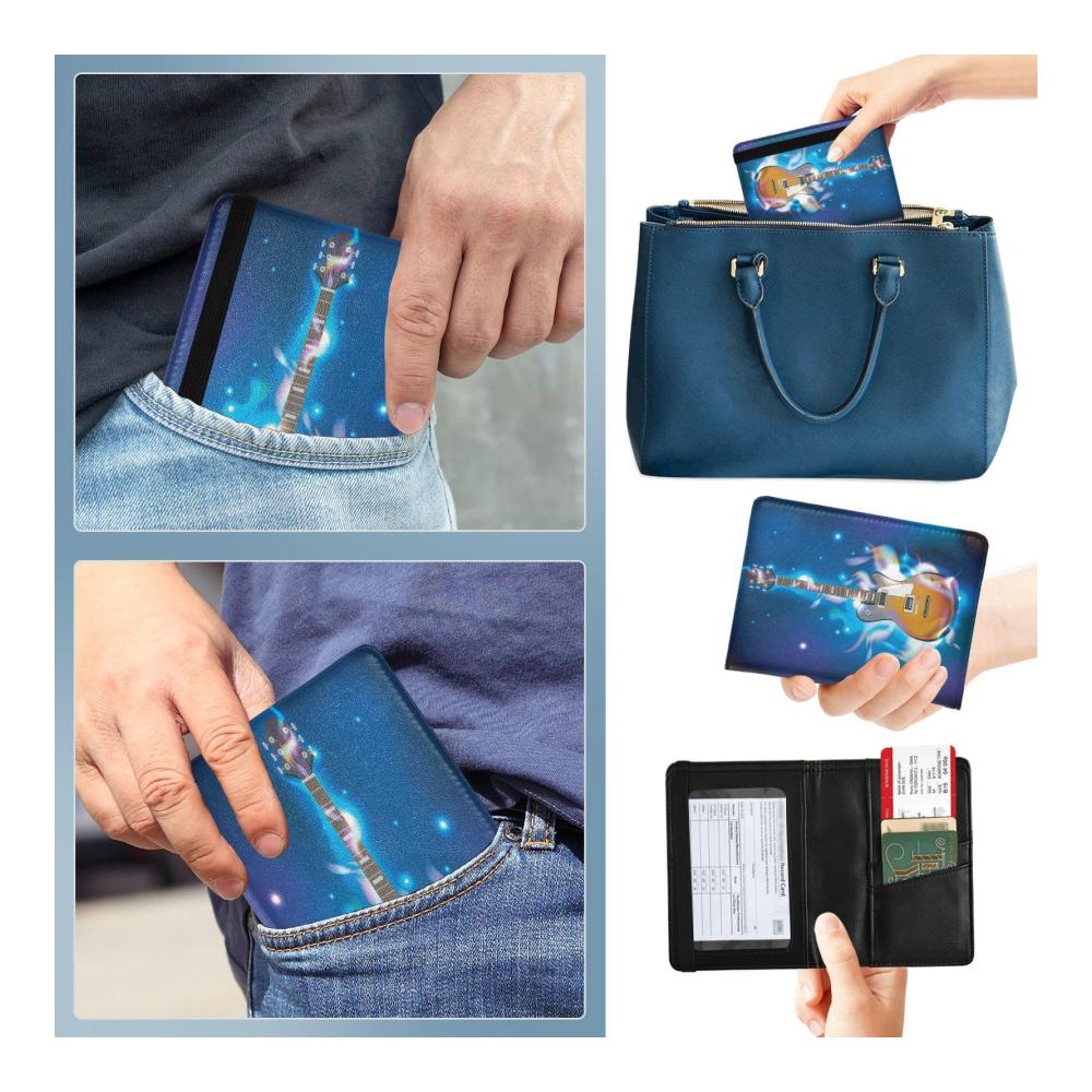 Exklusive Reisepasshülle für Damen Brennende Gitarre mit Blauen Flammen - Hochwertiges PU-Leder - Perfektes Reisegeschenk - 145 x 109 cm - Bunt - Einheitsgröße! Entdecke Stil und Schutz! 🌟