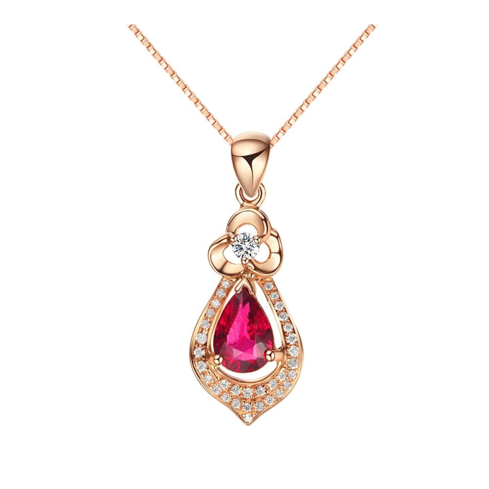 Elegante 18K Rose Gold Halskette mit roter Blume und Diamant-Tropfen - Zeitlose Schönheit perfekt für jeden Anlass - Jetzt entdecken