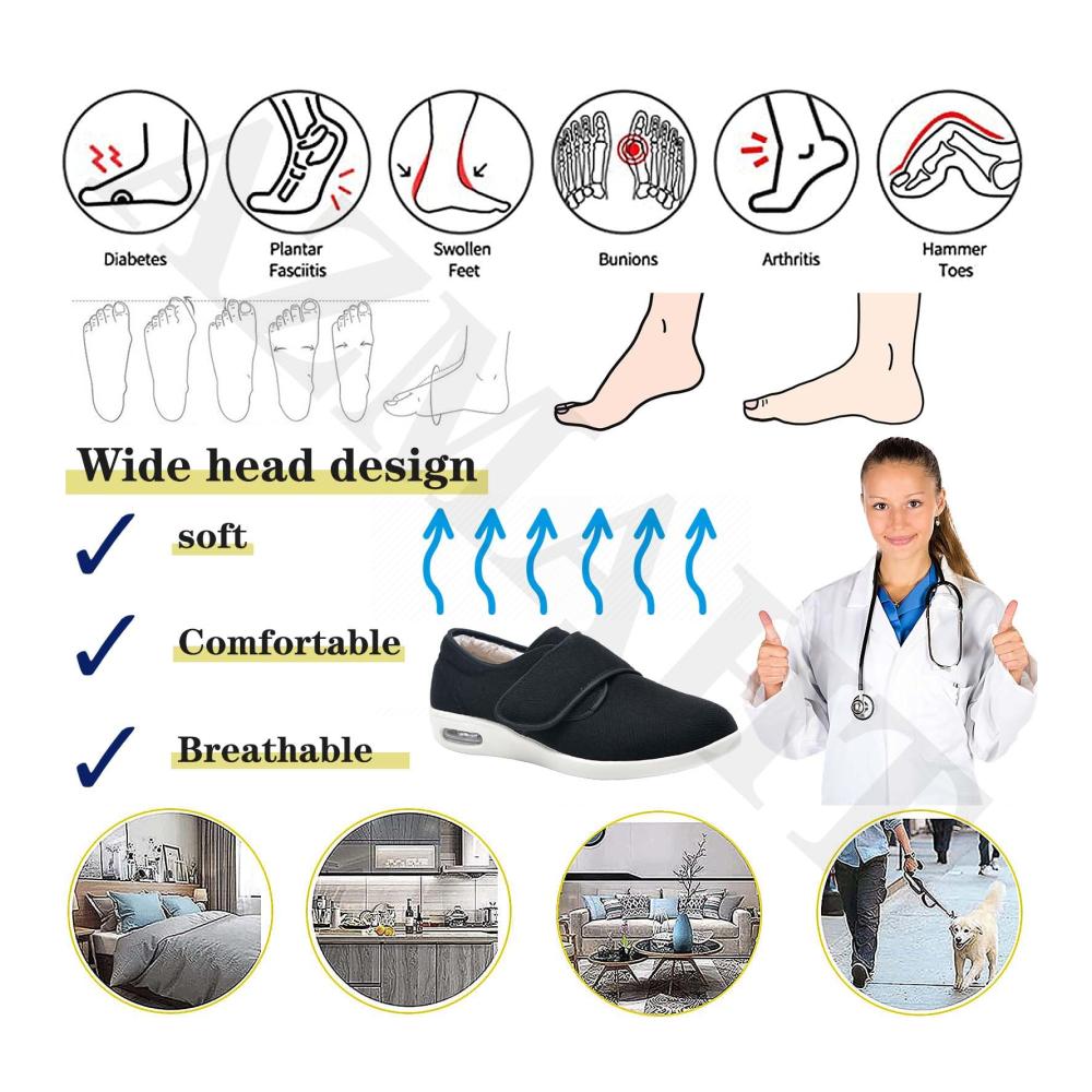 Bequeme Orthopädische Hausschuhe für Damen und Herren | Warme Slip-On Loafers mit Klettverschluss | Gesundheitsschuhe für Breite Füße | Komfortabler Gehkomfort