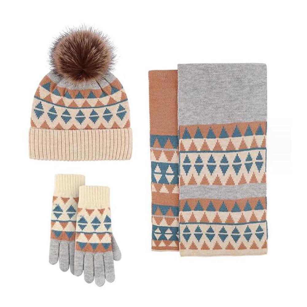 Mütze Schal und Handschuh-Set für den Winter Warme Strickmütze mit Schal und rutschfesten Handschuhen für Damen und Herren