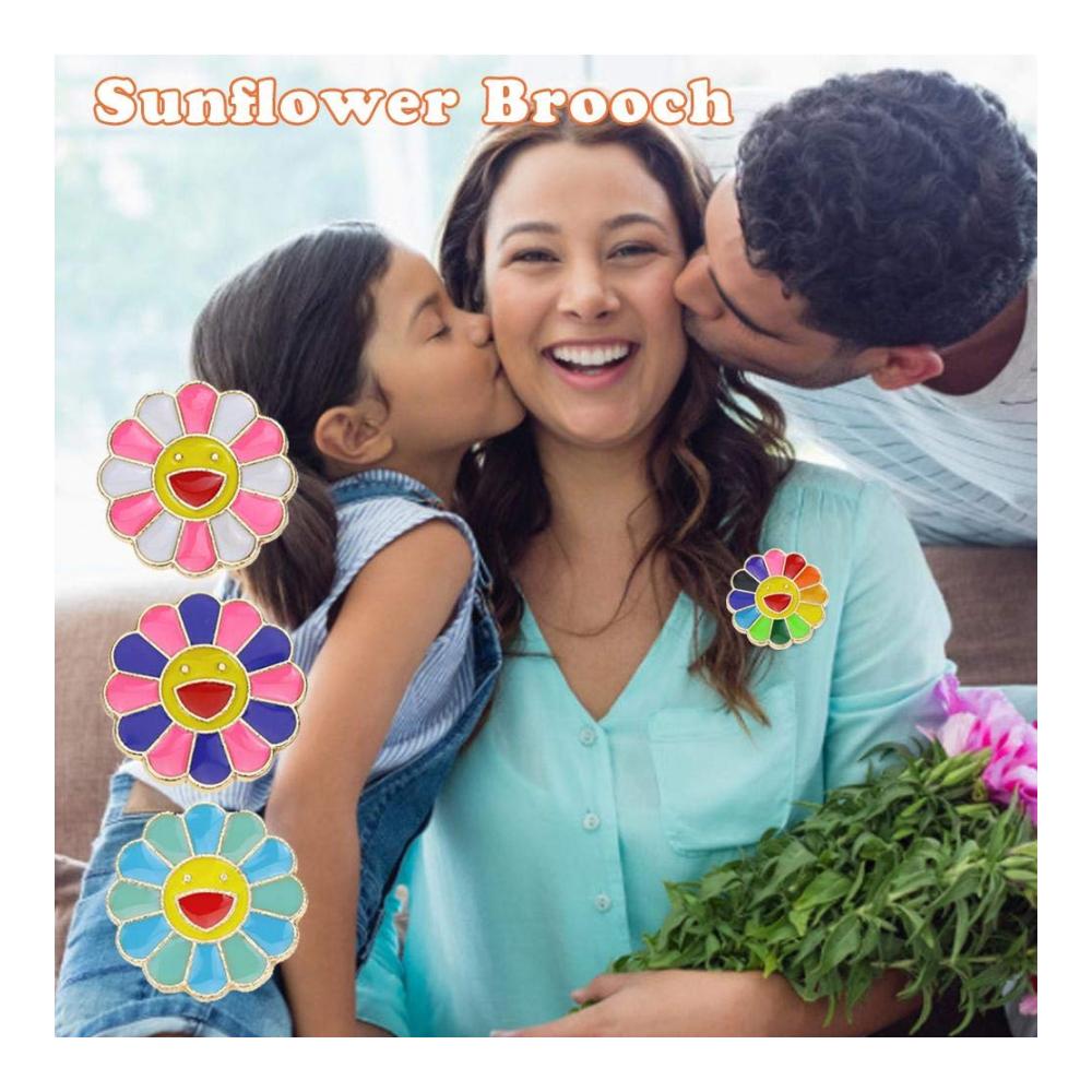 Elegante Broschen & Anstecknadeln Takashi Murakami Happy Flower Plüsch Strap Badge - Regenbogen Tasche Blumen Brosche - Mode Emaille Pins - Lächelnde Sonnenblumen für stilvolle Männer & Frauen