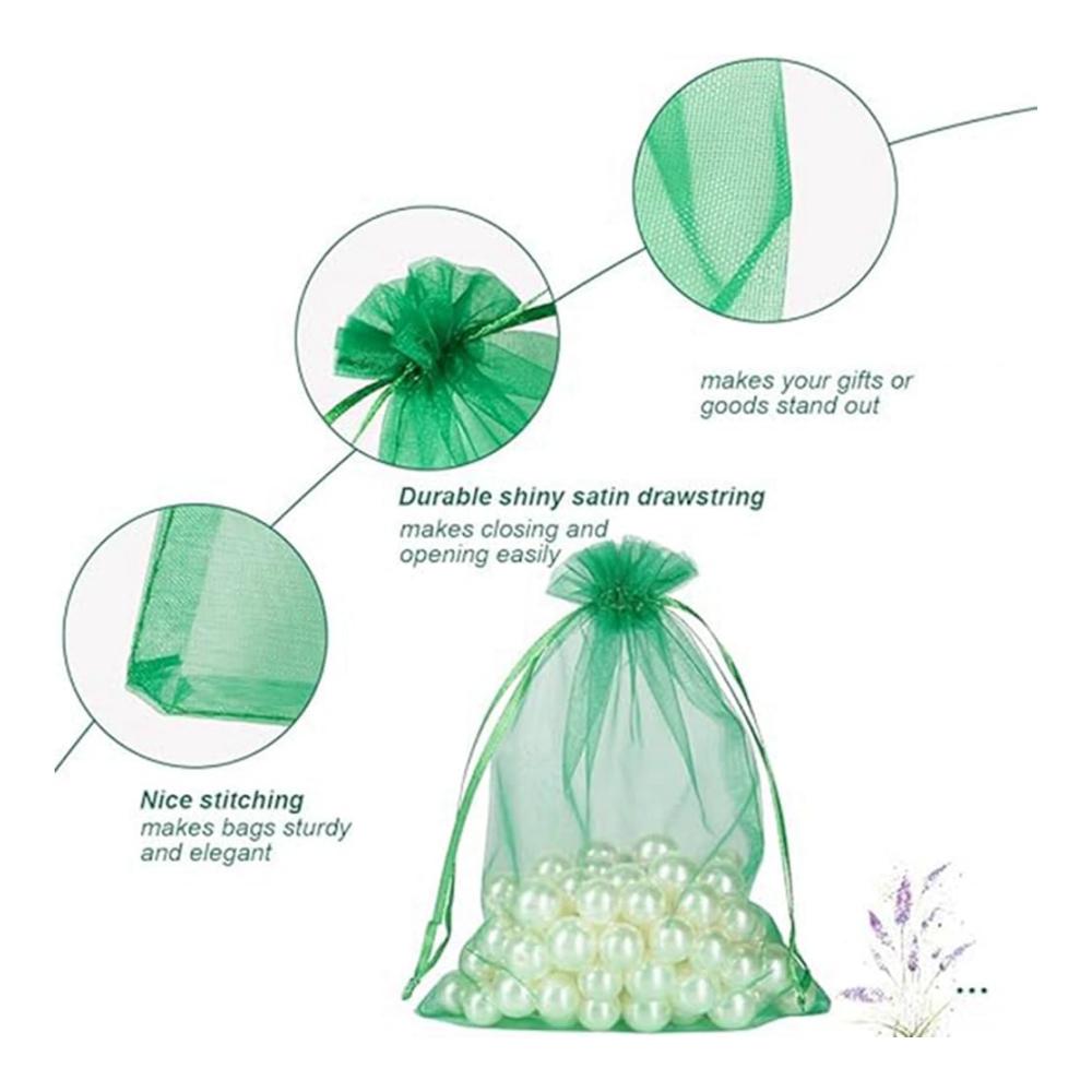 100 Perlengarnbeutel aus Organza grün 13 x 18 cm mit Kordelzug und hochwertiger Verarbeitung