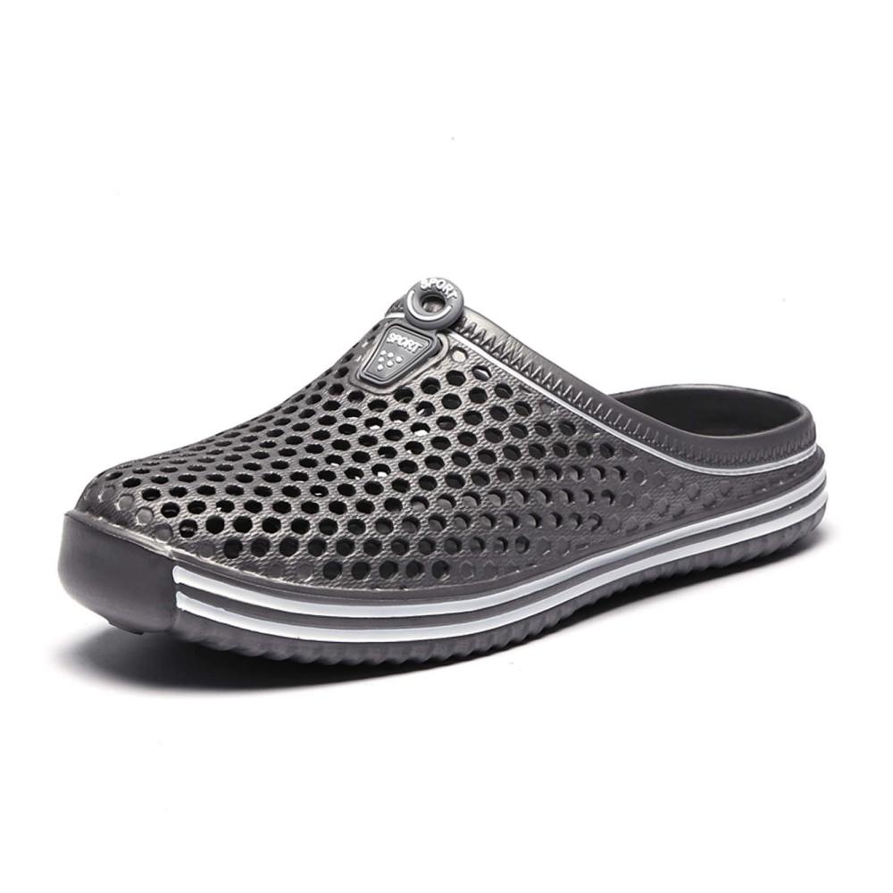 Erfrischende Unisex Clogs Atmungsaktiv geschlossen für Sommerliebhaber! Graue Hausschuhe für Strand Pool und Garten Männer und Frauen Größe 44 EU